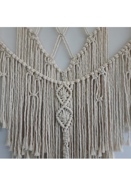 Makrome Macrame Duvar Süsü Süs Ekru Ip Dekoratif Tasarım Özel Hediye Hediyelik Sus Susu El Yapımı