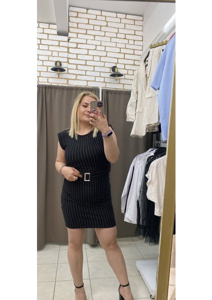Çizgili Krep Elbise