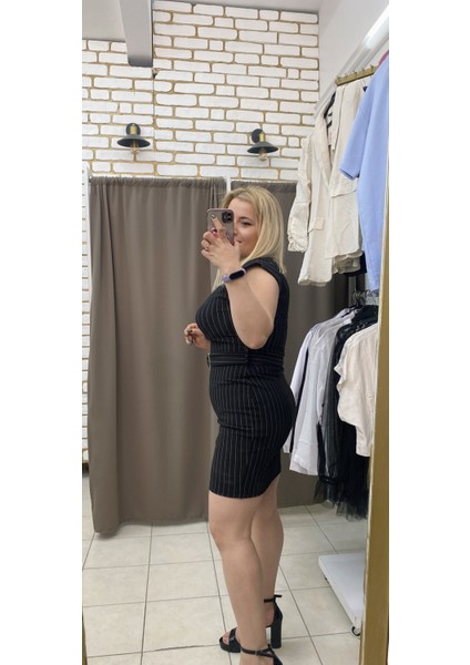 Çizgili Krep Elbise