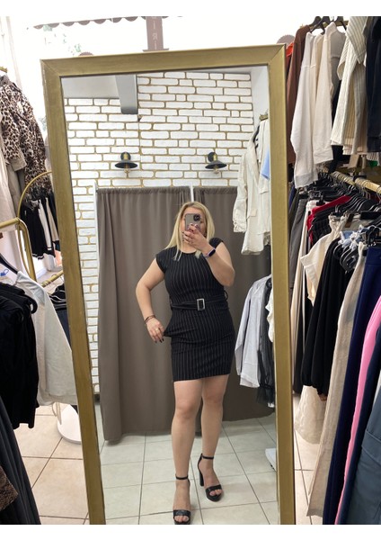 Çizgili Krep Elbise