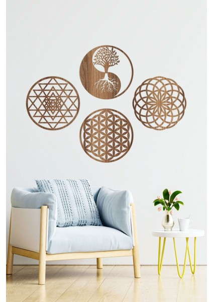 Yaşam Çiçeği, Sri Yantra, Torus ve Yin Yang 4'lü Set Duvar Tablosu fiyatları