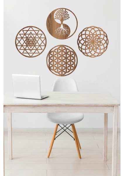 Yaşam Çiçeği, Sri Yantra, Torus ve Yin Yang 4'lü Set Duvar Tablosu fırsatları