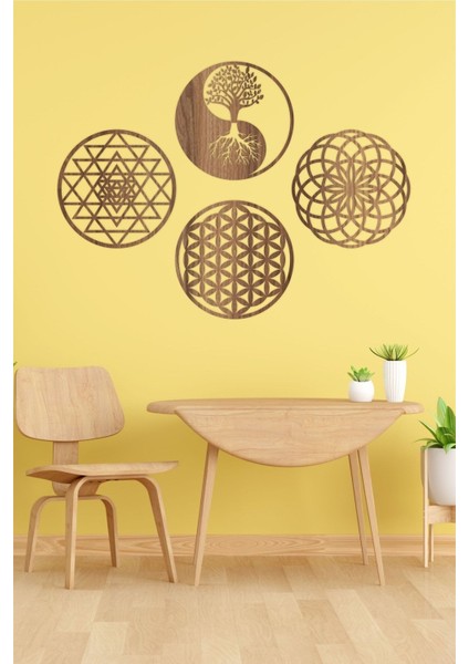 Yaşam Çiçeği, Sri Yantra, Torus ve Yin Yang 4'lü Set Duvar Tablosu indirimleri