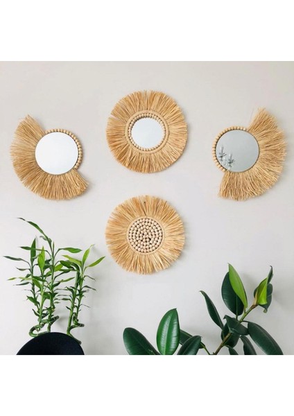 Hasır Rafya Ayna 4'lü Set