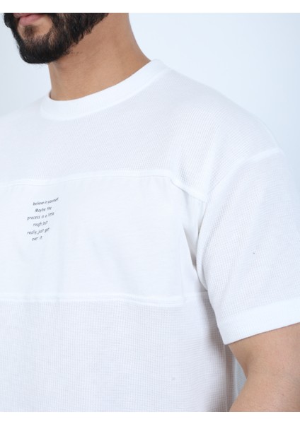 Erkek Bisiklet Yaka Baskılı Oversize Tişört