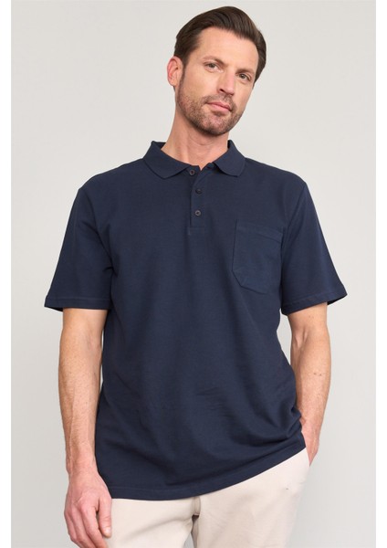 Çetinkaya Mentality 3140 Polo Yaka Penye Pike Cepli Regular T-Shirt Lacivert