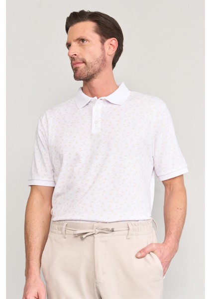Çetinkaya Mentality 4140 Polo Yaka Rejenere Pike Metraj Baskı Regular T-Shirt Krem