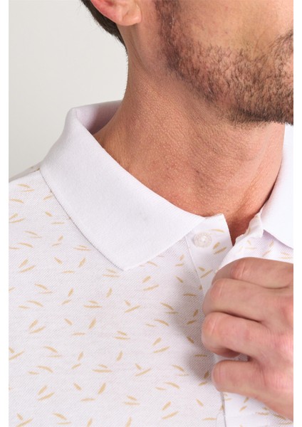 Çetinkaya Mentality 4140 Polo Yaka Rejenere Pike Metraj Baskı Regular T-Shirt Krem modelleri
