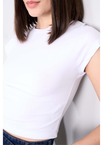 Çetinkaya Fithit 3266A Bayan Bisiklet Yaka 30/1 Likralı Süprem Crop T-Shirt Beyaz modelleri