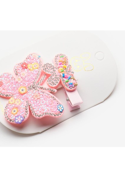 Pembe Pullu Kelebek Ikili Kız Çocuk Klips Toka Set