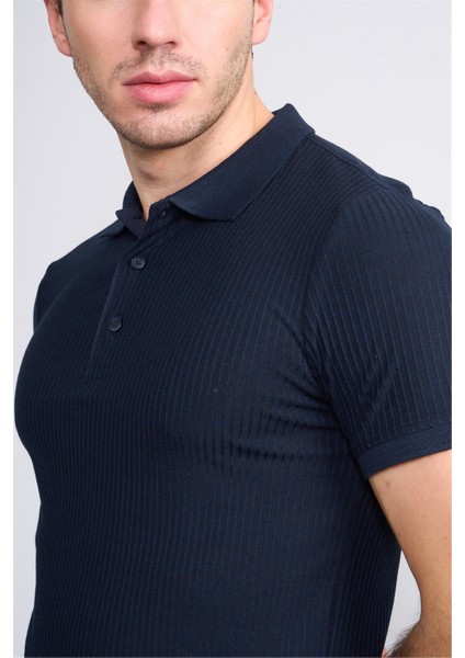 4047 Erkek Polo Yaka Penye Pike T-Shirt Lacivert modelleri