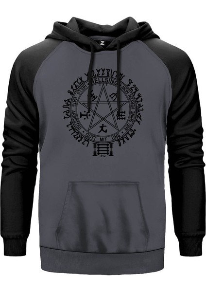 Hellsing Ultimate Symbol Gri Renk Reglan Kol Kapşonlu Sweatshirt