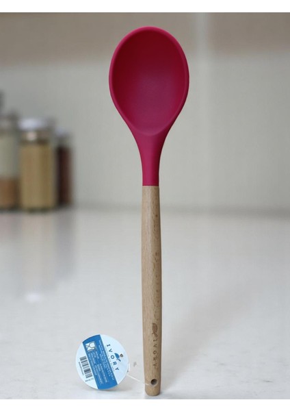 Bambu Saplı Silikon Kaşık Fuşya Rengi