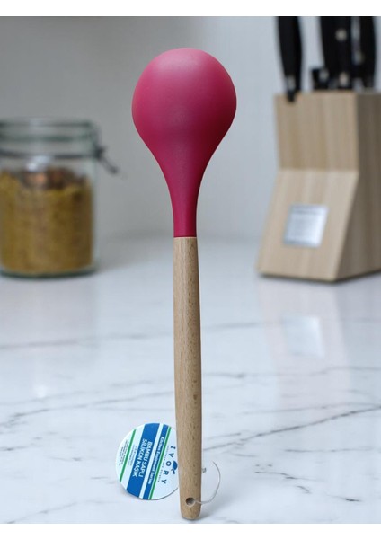 Bambu Saplı Silikon Kaşık Fuşya Rengi