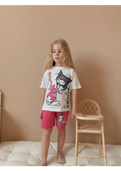 Yigit Butik Kuromi Baskılı Şortlu Kız Çocuk Takım modelleri