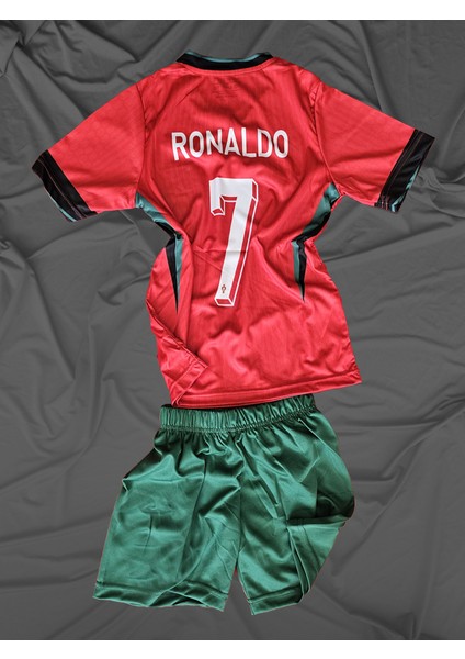 Cr Alt Üst Çocuk Şort Tişört - Kırmızı Yeşil - Beyaz Mavi Vb. Ronaldo Set 3 Lü