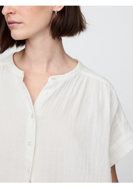 Kadın Kırık Beyaz Crinkle Gauze Gömlek modelleri