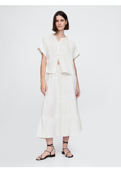 Kadın Kırık Beyaz Crinkle Gauze Gömlek fırsatları