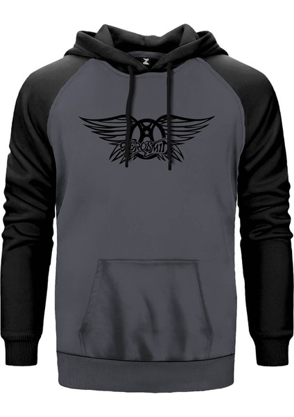 Aerosmith Gri Renk Reglan Kol Kapşonlu Sweatshirt