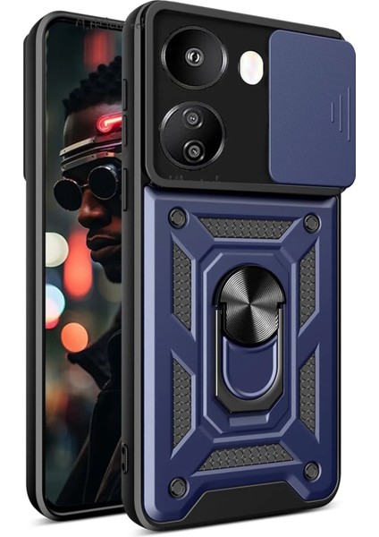 Xiaomi Poco X7 Pro Kılıf Kamera Korumalı Sürgülü Dönebilen Yüzüklü Armor Military Tank Kızaklı Kapak