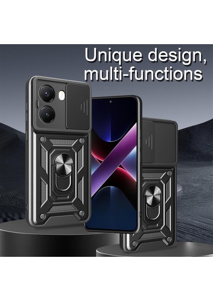 Xiaomi Poco X7 Pro Kılıf Kamera Korumalı Sürgülü Dönebilen Yüzüklü Armor Military Tank Kızaklı Kapak