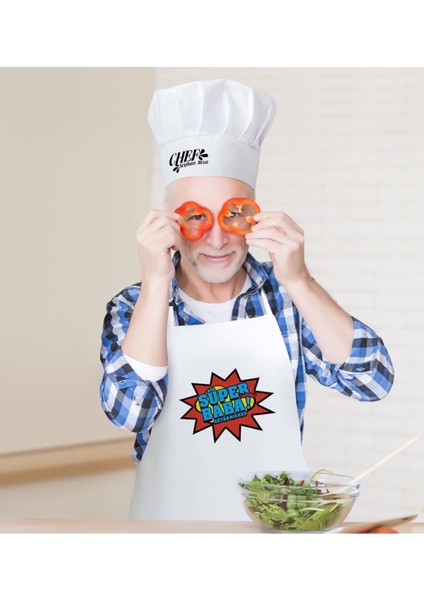 Kişiye Özel Erkek Mutfak Seti, Renkli Önlük ve Aşçı Şapkası, Pamuk, 55x75, Çok Renkli