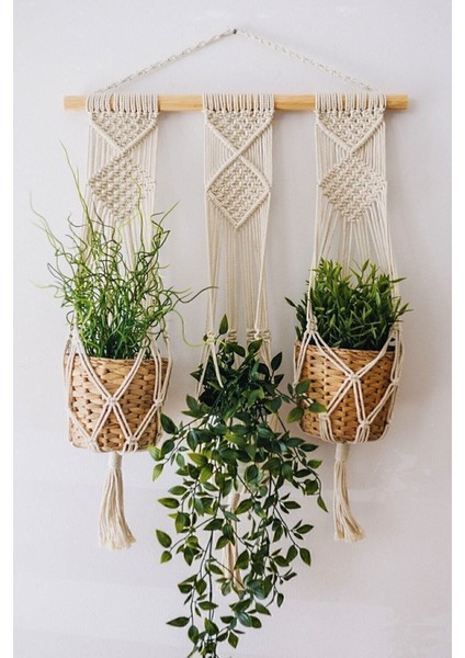 Makromedya Makrome Ip Askı Üçlü Çiçeklik