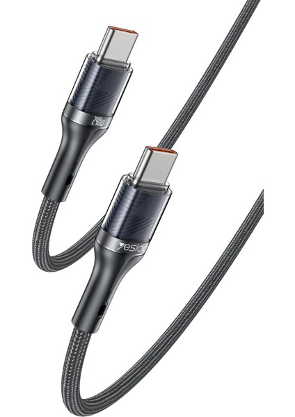 240W Type-C To Type-C Pd 2.0 Turbo Data Hızlı Şarj Kablosu 1.2 M Kopmaya Dayanıklı - Siyah