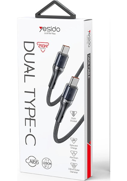 240W Type-C To Type-C Pd 2.0 Turbo Data Hızlı Şarj Kablosu 1.2 M Kopmaya Dayanıklı - Siyah