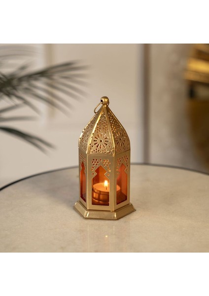Altın Metal Kesim Desenli Fener 16 Cm, Modern Tasarım fiyatları