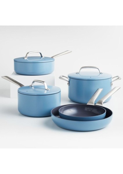 Evencook Seramik Denim, Yapışmaz 8 Parçalı Pişirme Seti Bonuslu