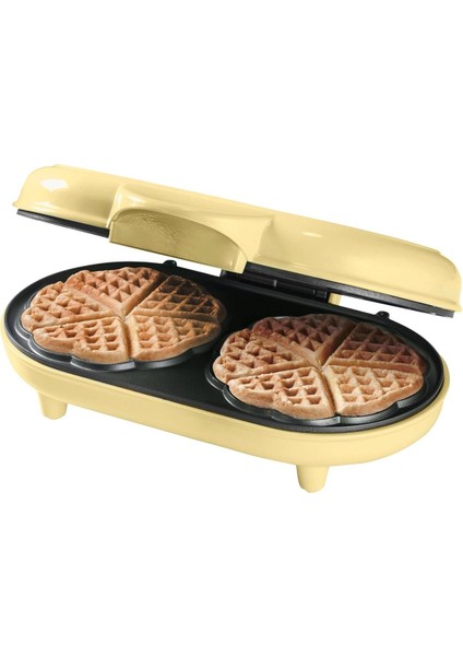 Çift Kalp Waffle Makinesi, 700W, Yapışmaz Kaplama, Sarı Renk, Mükemmel Waffle Keyfi
