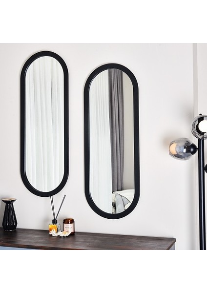 Ovaline Oval Siyah Ikili Duvar Salon Konsol Aynası 35 x 95 cm