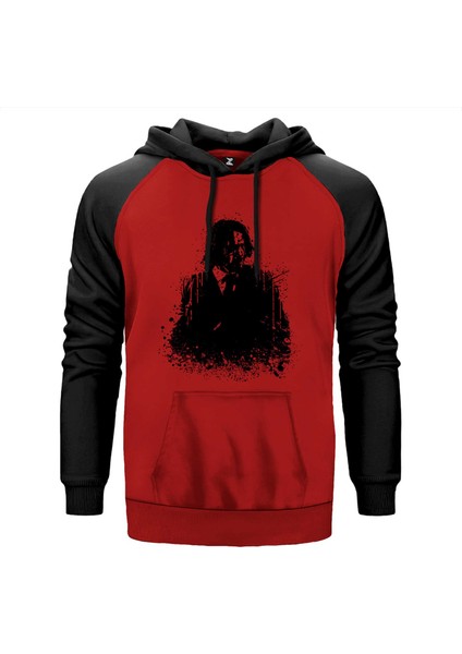 John Wick Chapter Siluet Kırmızı Renk Reglan Kol Kapşonlu Sweatshirt