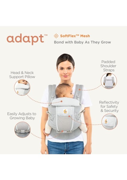 Softflex Mesh Adapt Bebek Taşıyıcı Yeni Doğan ve Bebeğiniz Için 3 Pozisyon, Ergonomik