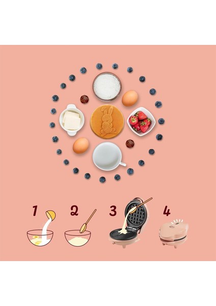 Mini Paskalya Tavşanı Waffle Makinesi,yapışmaz Kaplama, 550W, Sevimli Tasarım