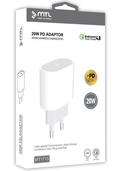 20W Iphone Hızlı Pd Type-C Girişli Şarj Adaptörü MT1715 Mtl Aksesuar