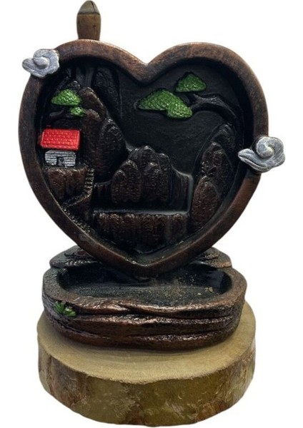 Kalpli Orman&şelale Görünümlü Dekoratif ve Hediyelik Siyah Geri Akış Tütsülük