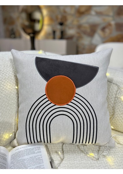 1 Adet Aplikeli Nakış Keten Kırlent Kılıfı 43 x 43 cm Fermuarlı