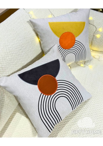 1 Adet Aplikeli Nakış Keten Kırlent Kılıfı 43 x 43 cm Fermuarlı modelleri