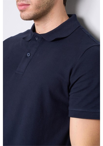 4054 Erkek Polo Yaka Penye Pike T-Shirt Lacivert modelleri