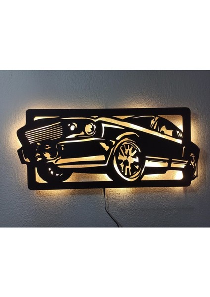 Mustang Araba Dokunmatik Açma Kapama Düğmeli LED Işıklı Duvar Tablosu