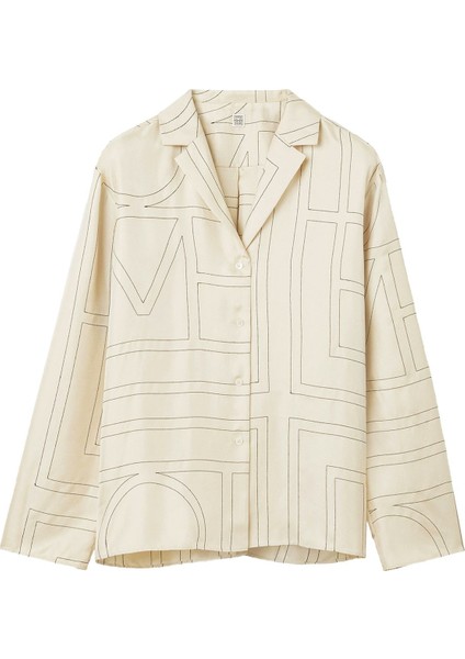 Saten Monogram Pijama Üstü - Beyaz