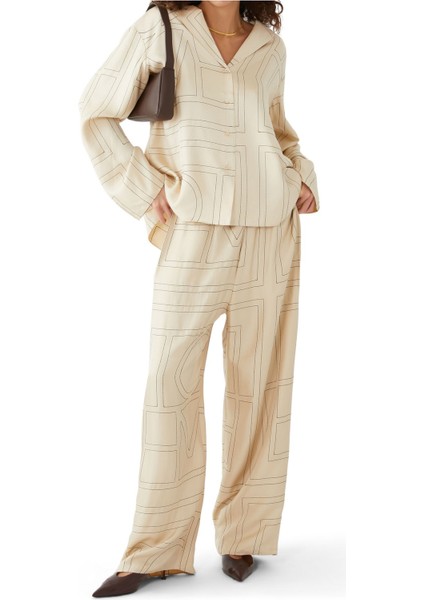 Saten Monogram Pijama Üstü - Beyaz