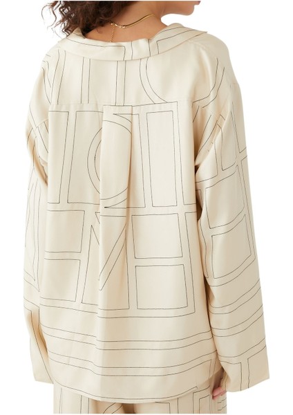 Saten Monogram Pijama Üstü - Beyaz