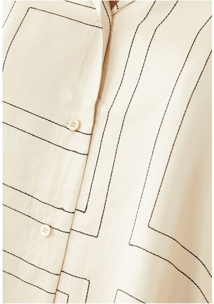 Saten Monogram Pijama Üstü - Beyaz