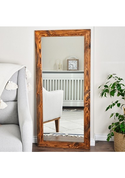 Ligna Dikdörtgen Ceviz Rengi Ahşap Dekoratif Duvar Salon Konsol Boy Aynası