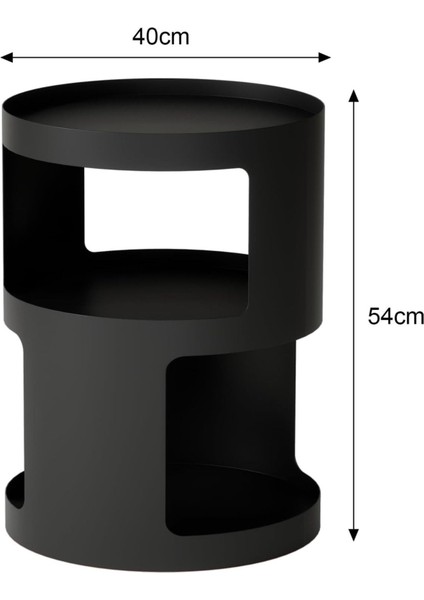 3 Katlı Metal Yan Sehpa, Modern Komodin, Yuvarlak ve Şık Tasarım, Siyah modelleri