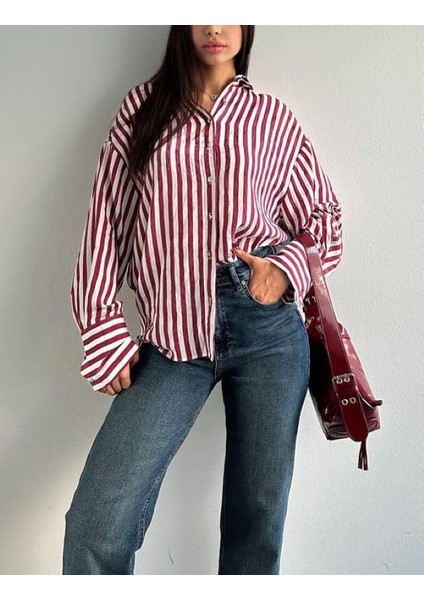 Manşetli Çizgili Gömlek
