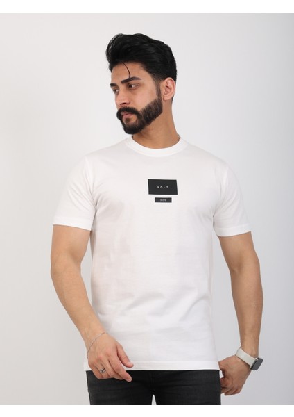 Erkek Bisiklet Yaka Baskı Detaylı Relaxed Fit Tişört